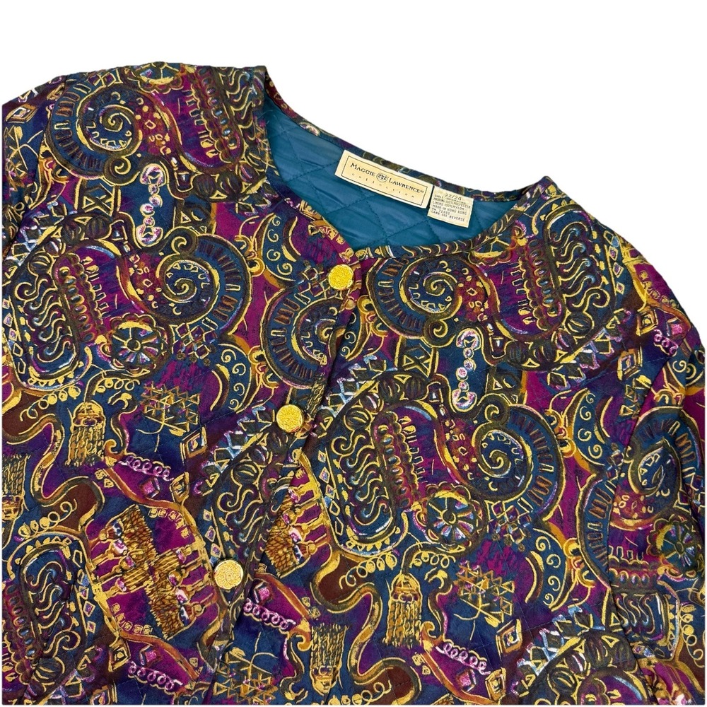 Maggie‎ Lawrence Collection Quilted Jacket Size 22/24 Burgundy Navy Gold Buttons